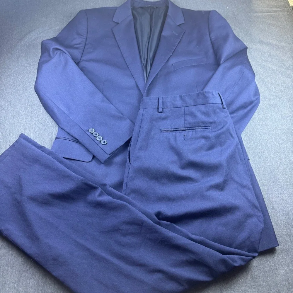 Jos A Bank Navy Blue 100% Wool  Two Piece Suit Men Blazer Pants Formal Business